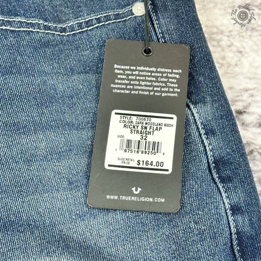 NWT True Religion Ricky SN Flap Straight Jeans 32x34 Dark Woodland MSRP $164 - Picture 3 of 12